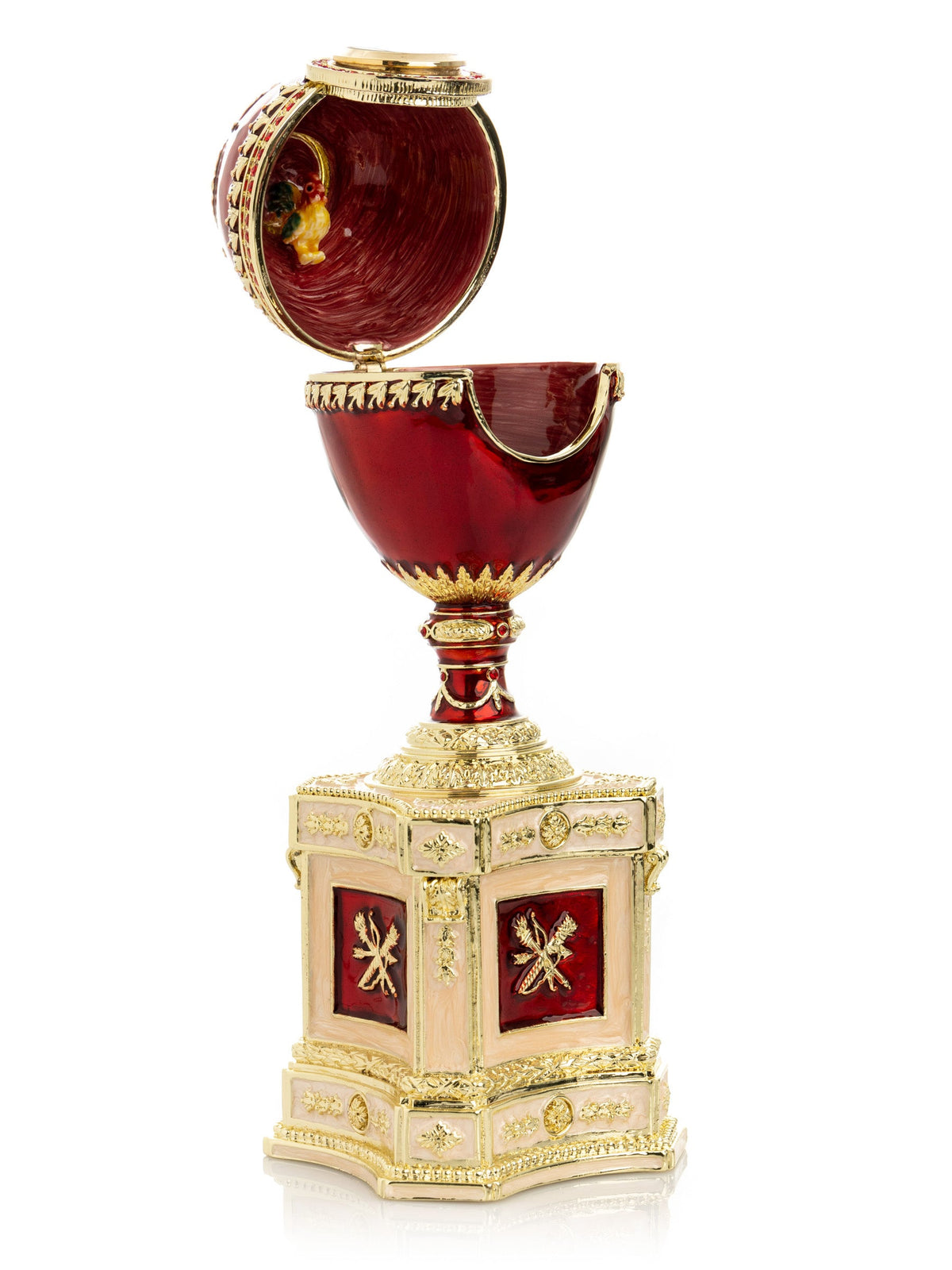 Keren Kopal Red Faberge Egg with a Pearl and a Clock