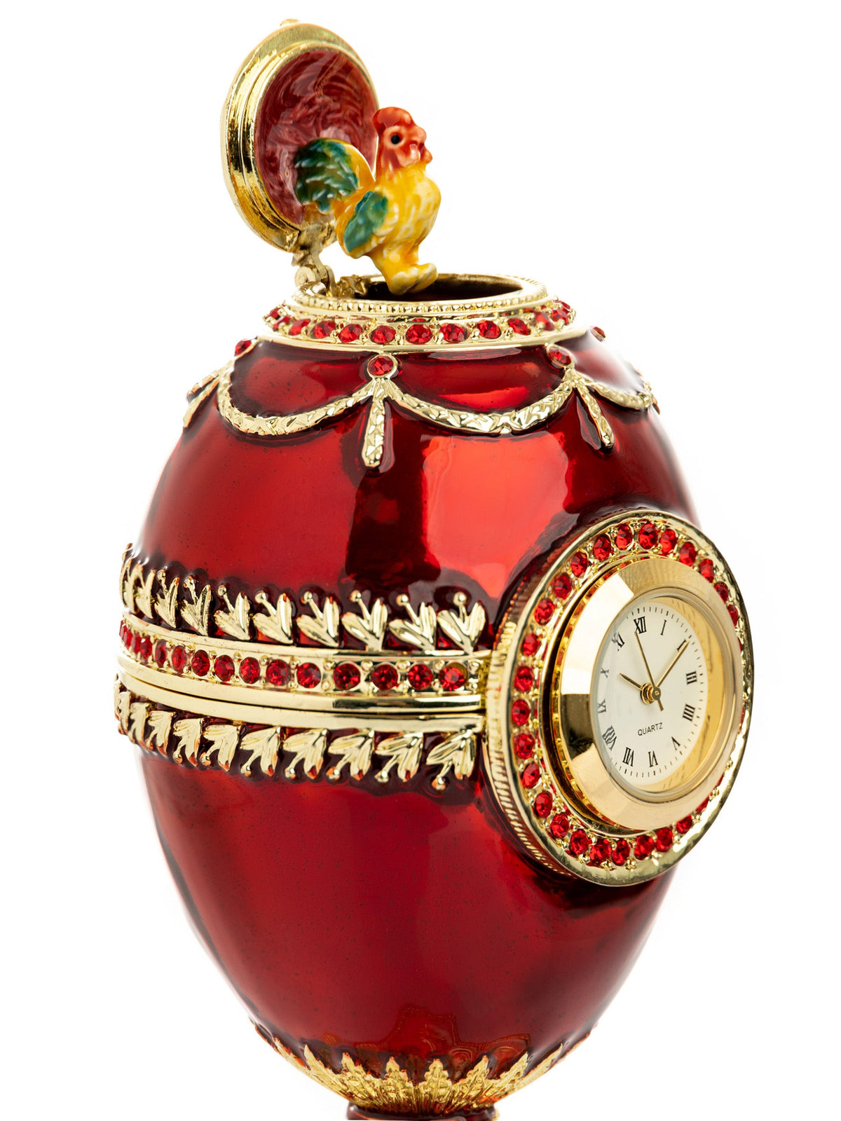 Keren Kopal Red Faberge Egg with a Pearl and a Clock