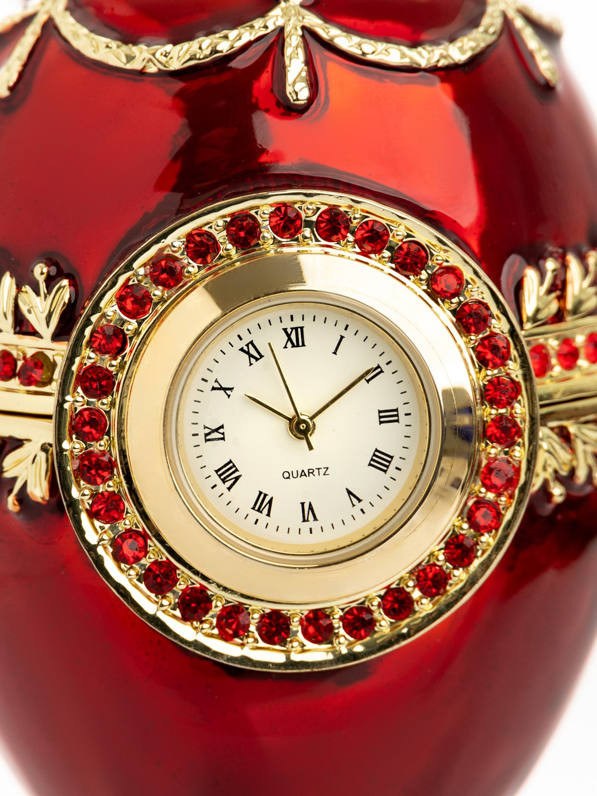 Keren Kopal Red Faberge Egg with a Pearl and a Clock