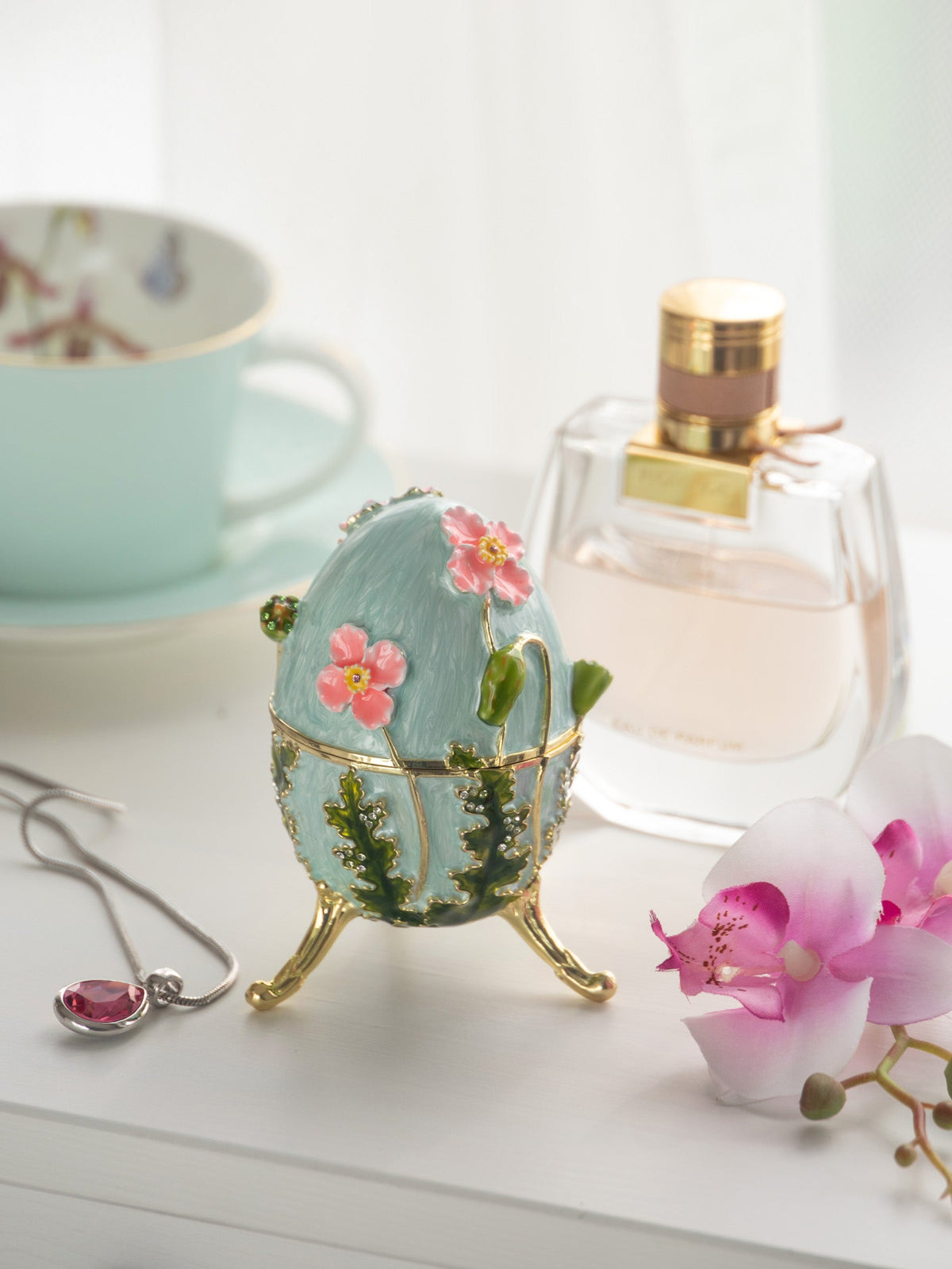 Keren Kopal Turquoise Faberge Egg with Flowers