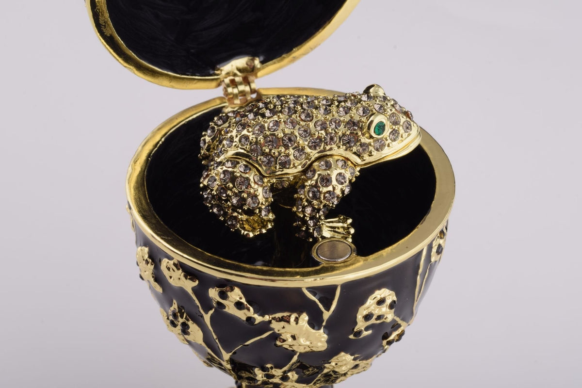 Keren Kopal Black Faberge Egg with Silver Frog Surprise Inside