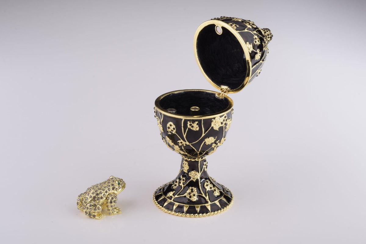 Keren Kopal Black Faberge Egg with Silver Frog Surprise Inside
