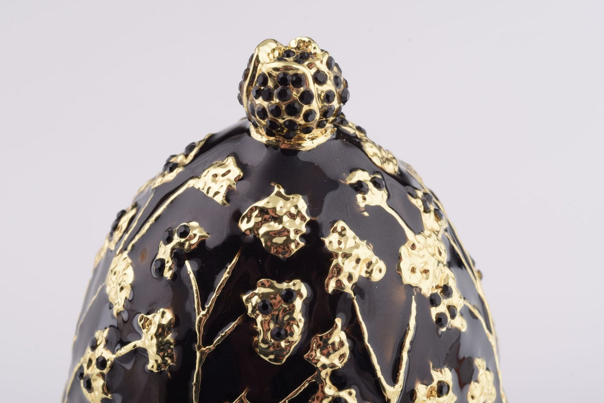 Keren Kopal Black Faberge Egg with Silver Frog Surprise Inside