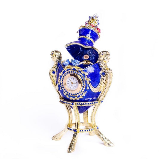 Keren Kopal Blue Decorated Faberge Egg with Clock
