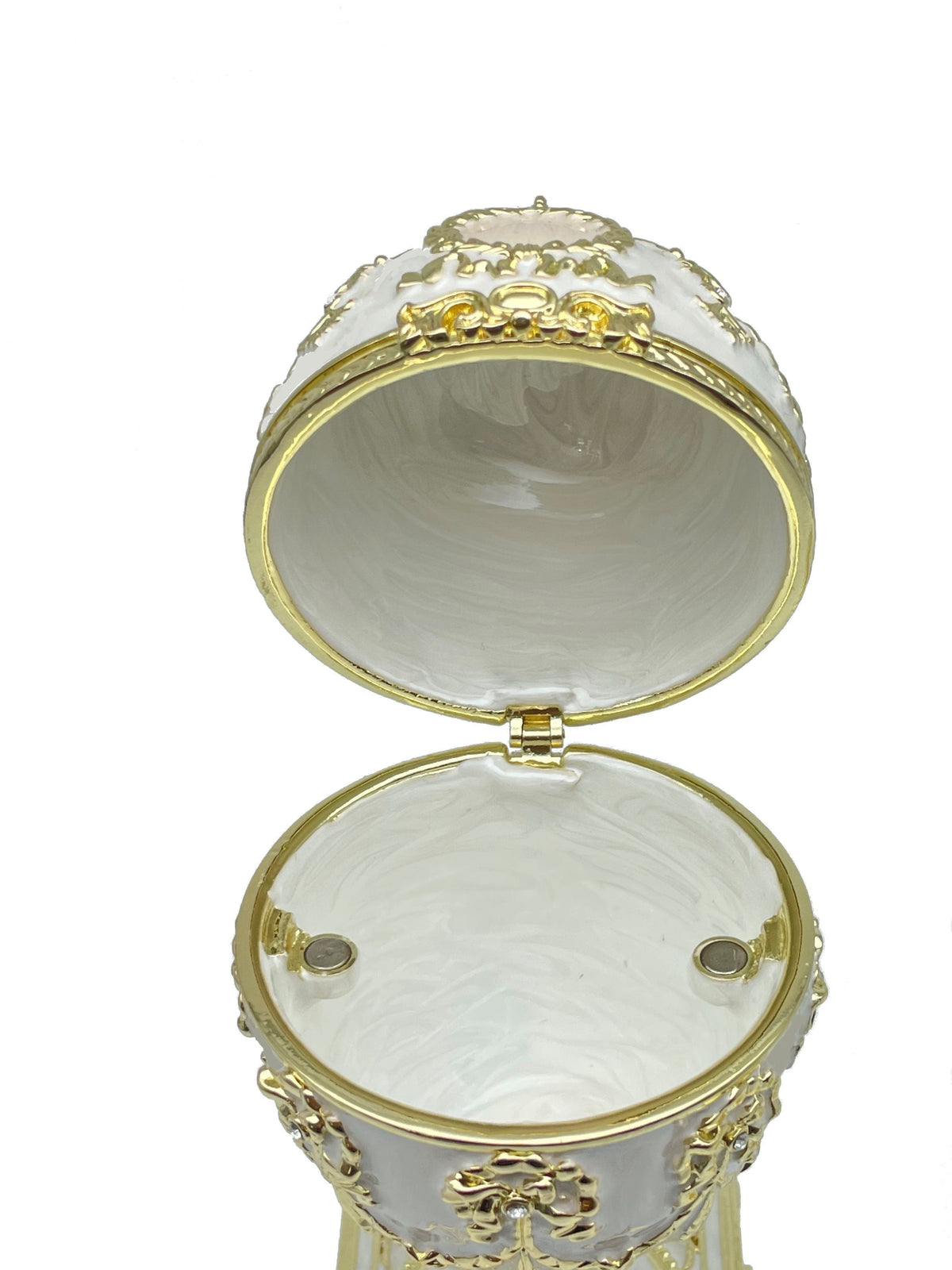 Keren Kopal White Faberge Egg with Swan Inside