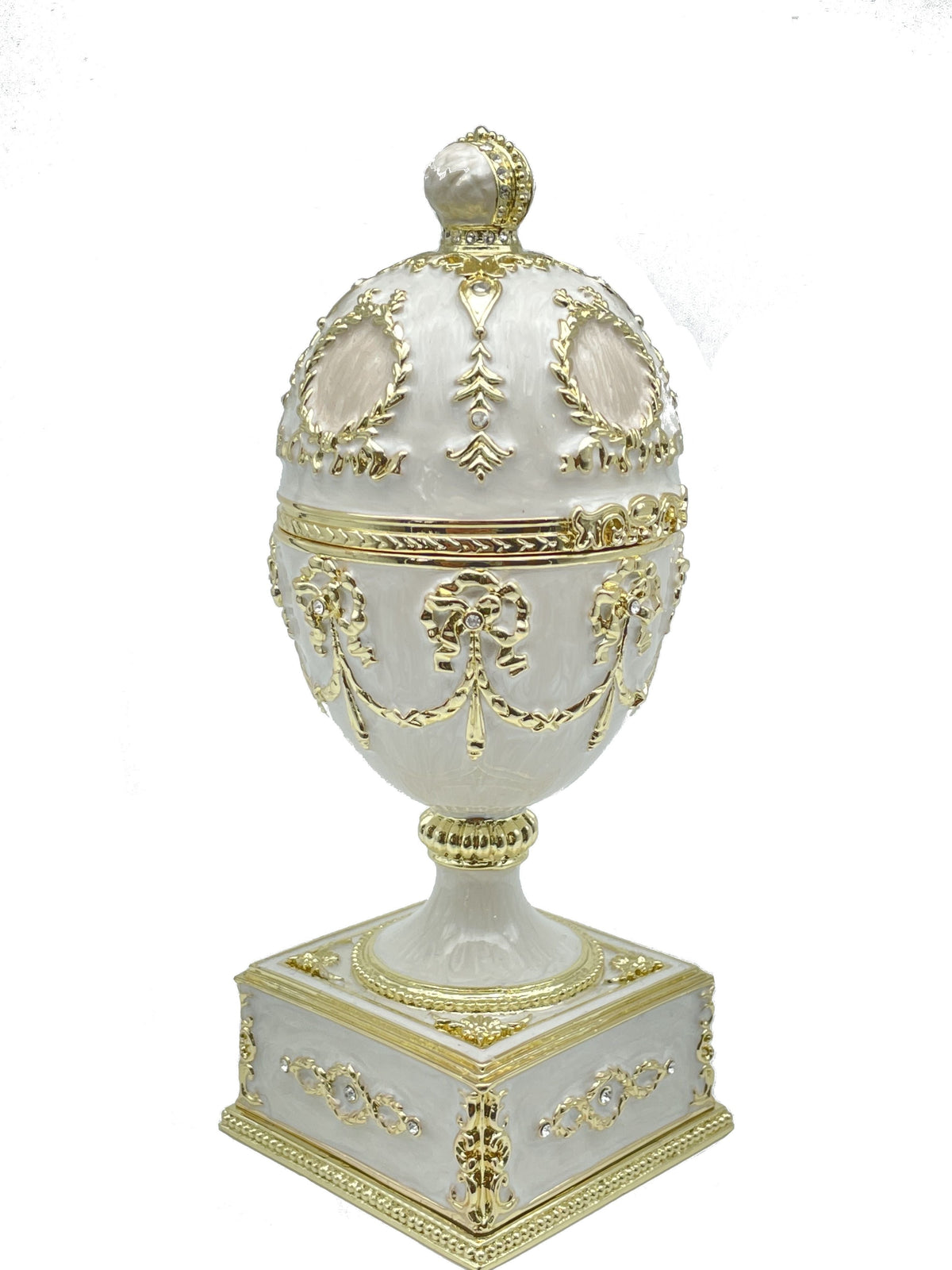 Keren Kopal White Faberge Egg with Swan Inside