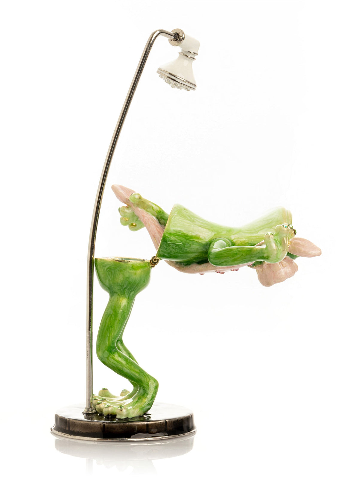 Frog Taking a Shower Trinket Box with Pink Towel