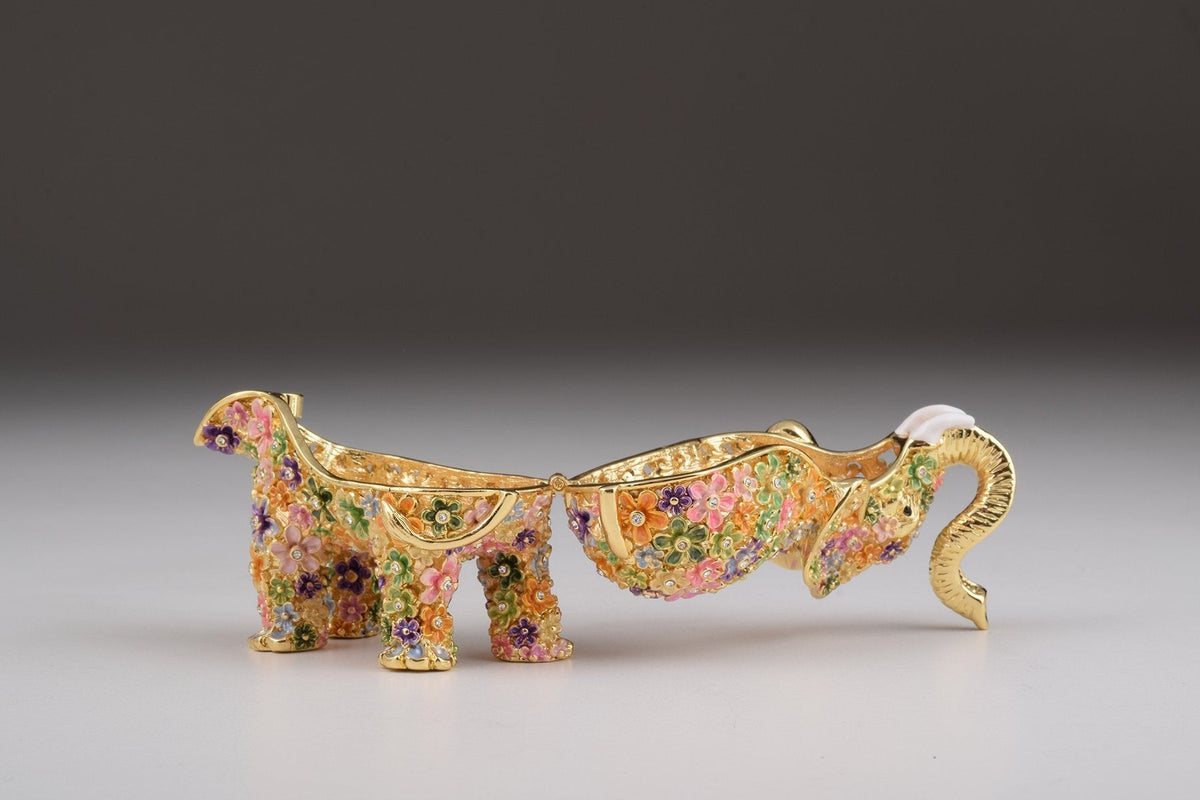 Keren Kopal Gold Elephant with Colorful Flowers Trinket Box