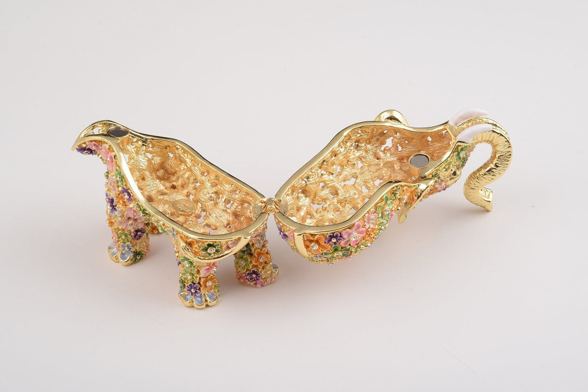 Keren Kopal Gold Elephant with Colorful Flowers Trinket Box