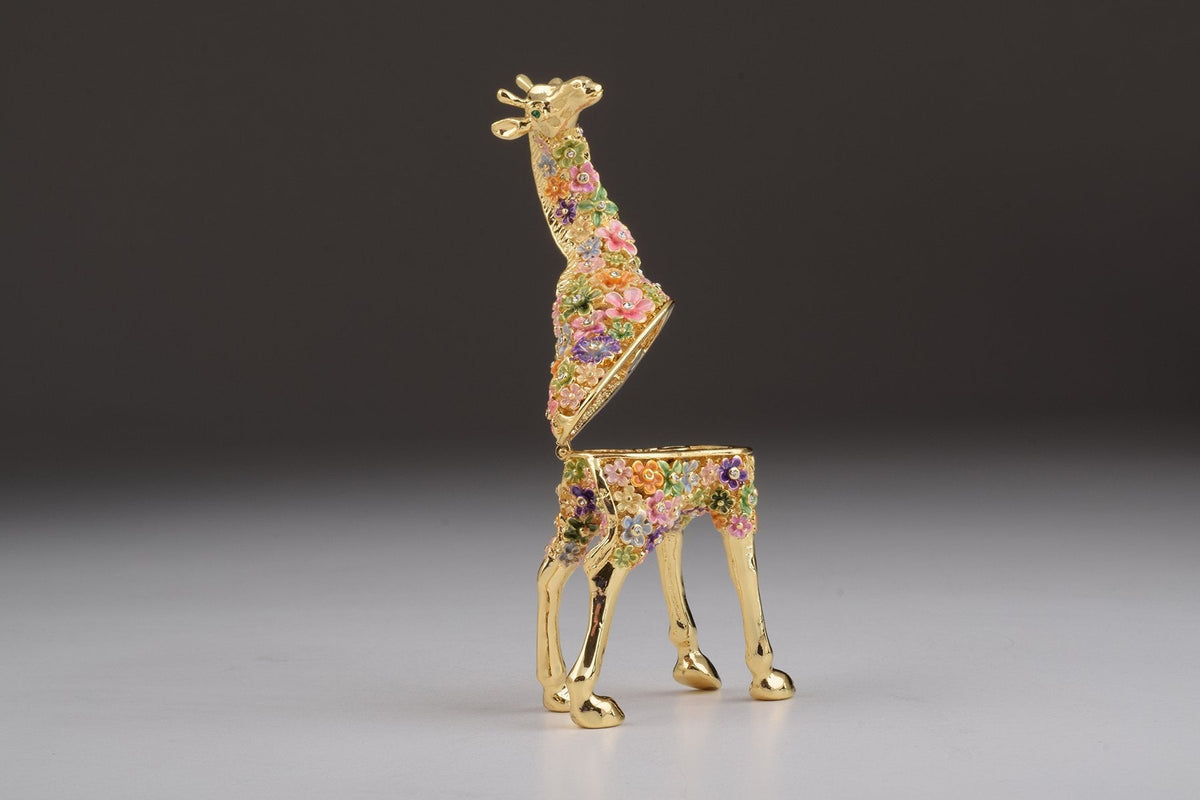 Keren Kopal Gold Giraffe with Colorful Flowers Trinket Box