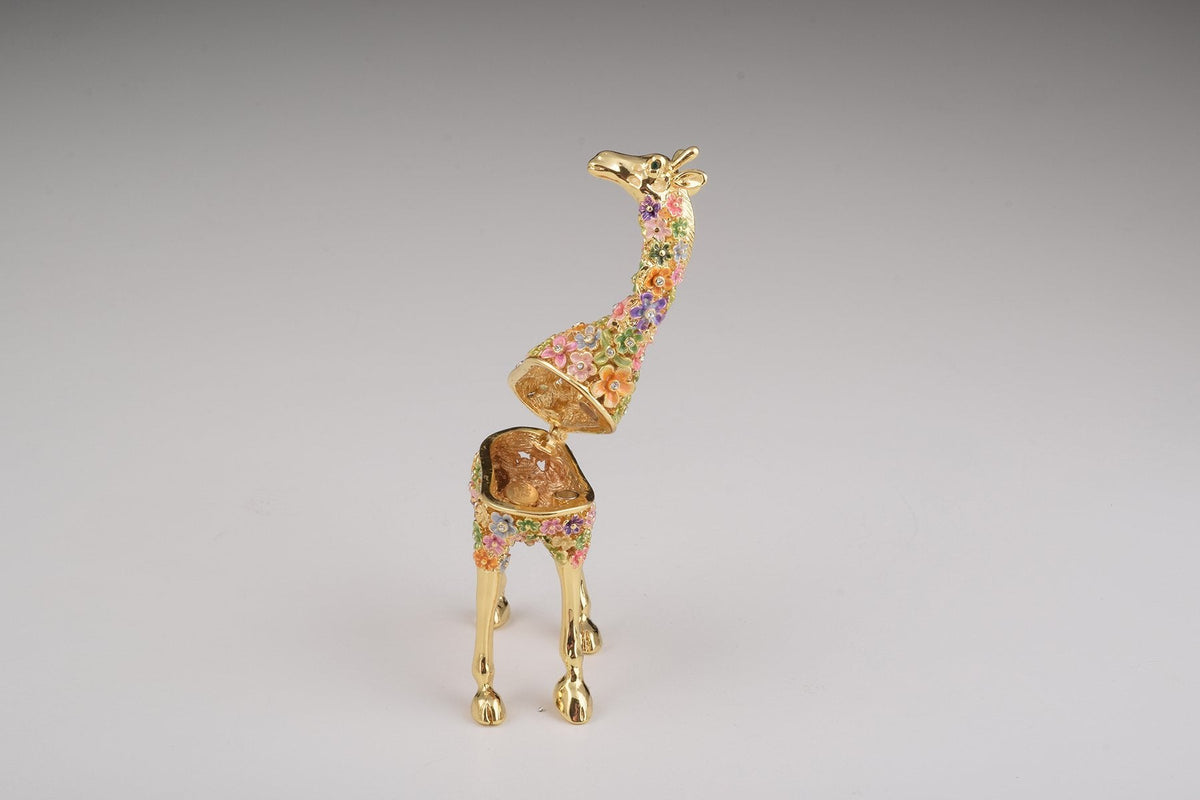 Keren Kopal Gold Giraffe with Colorful Flowers Trinket Box