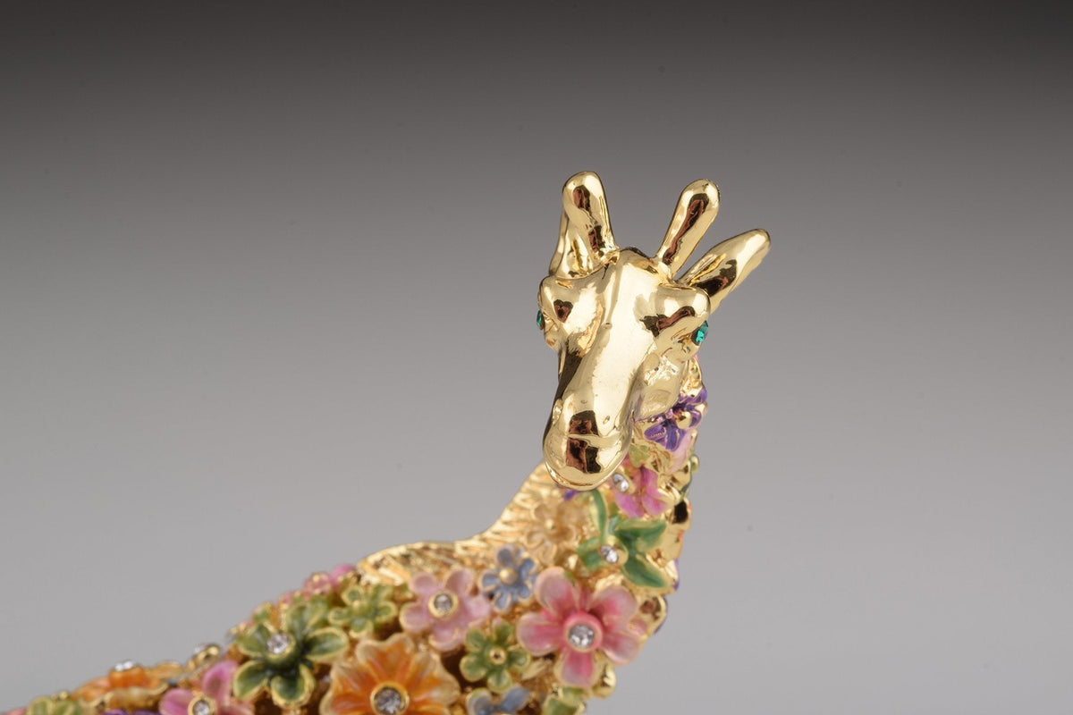 Keren Kopal Gold Giraffe with Colorful Flowers Trinket Box