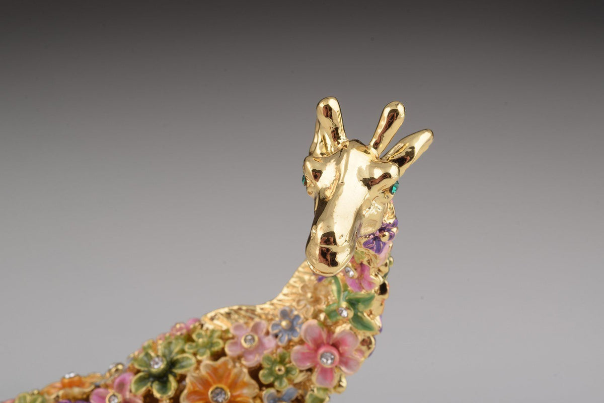 Keren Kopal Gold Giraffe with Colorful Flowers Trinket Box