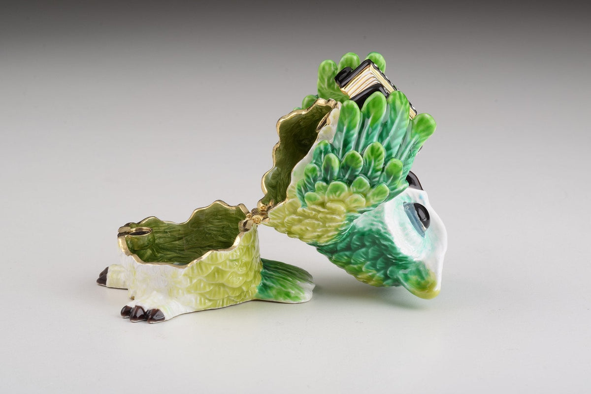 Keren Kopal Green Owl Playing Accordion Trinket Box