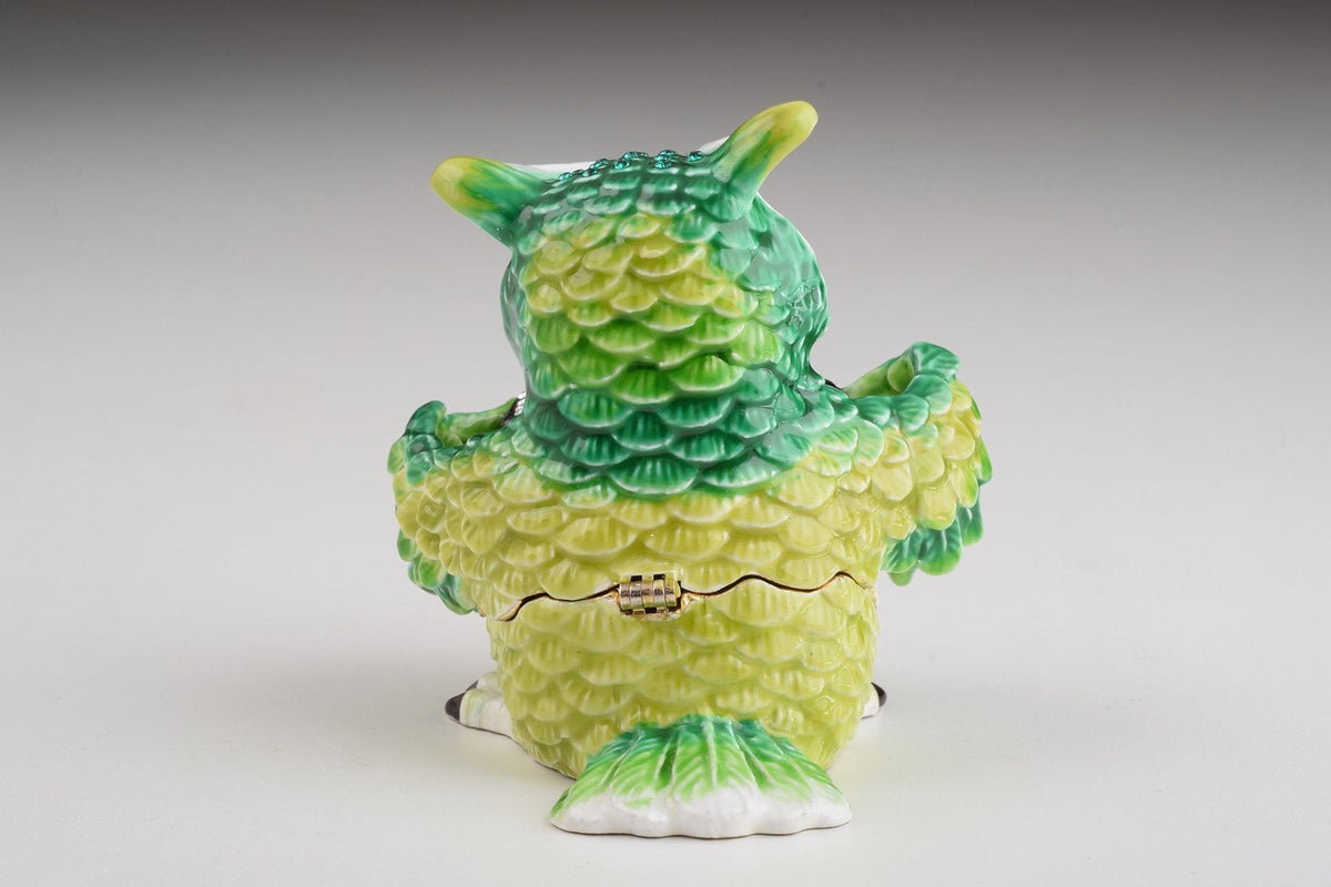 Keren Kopal Green Owl Playing Accordion Trinket Box