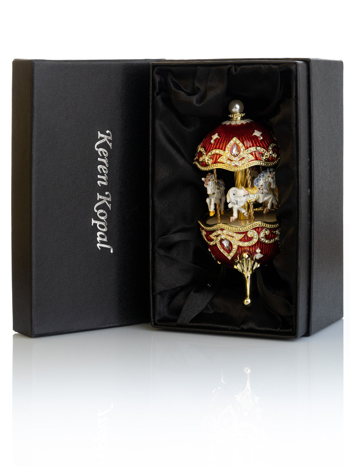 Keren Kopal Red Wind up Horse Carousel Faberge Style Egg