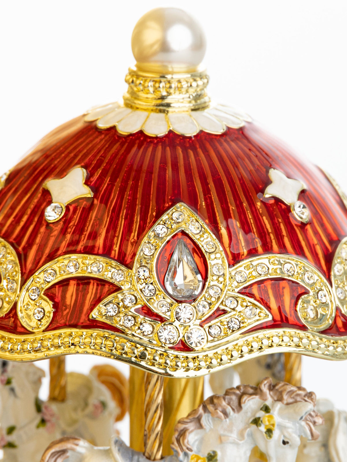 Keren Kopal Red Wind up Horse Carousel Faberge Style Egg