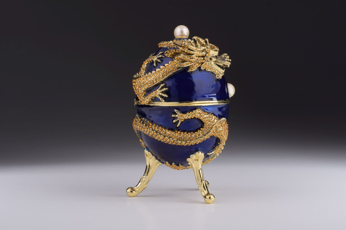 Keren Kopal Blue Faberge Egg with Dragon Music Playing Egg