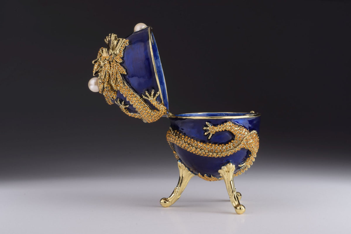 Keren Kopal Blue Faberge Egg with Dragon Music Playing Egg