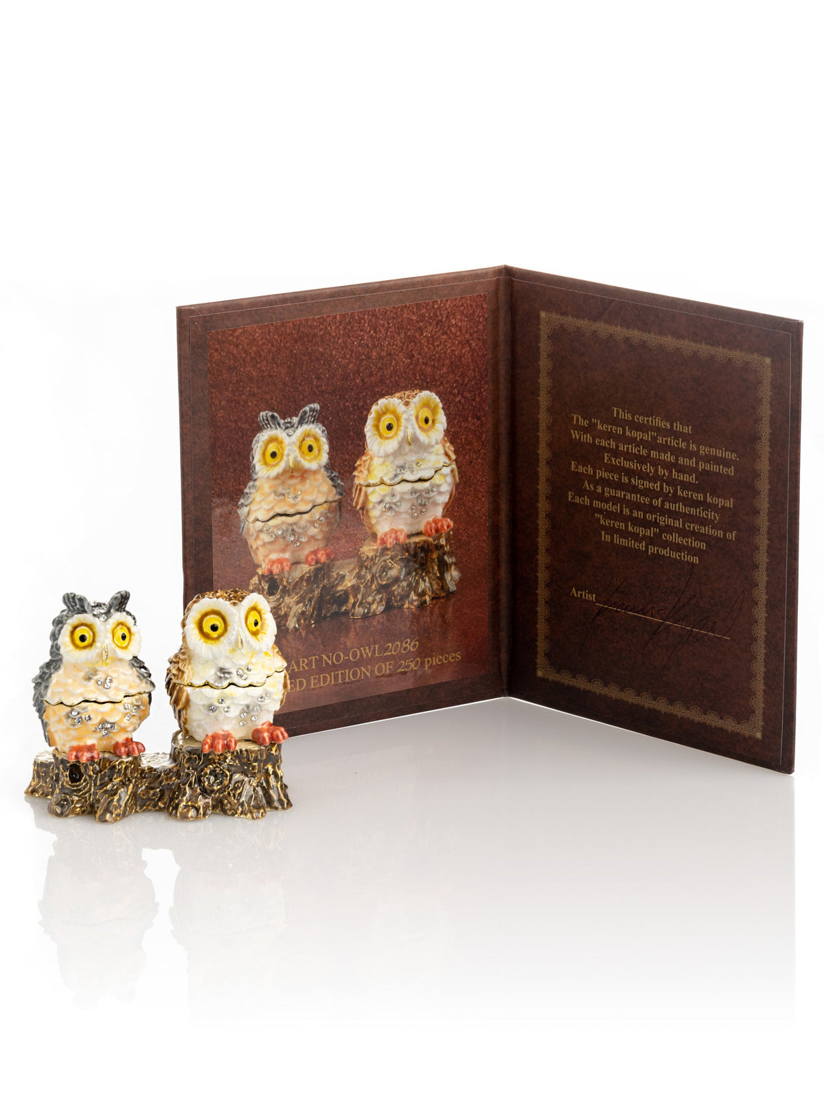 Keren Kopal Two Owls Sitting on Tree Trunk