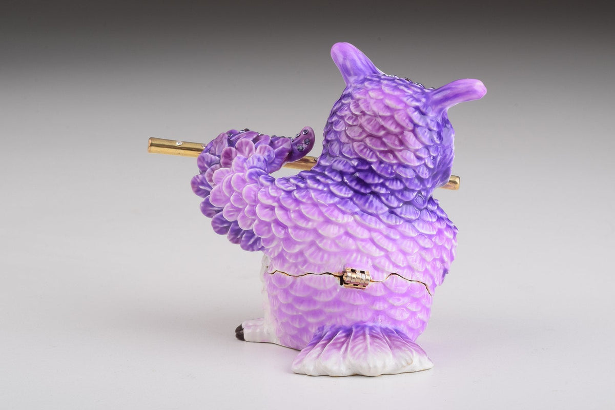 Keren Kopal Purple Owl Playing Flute Trinket Box