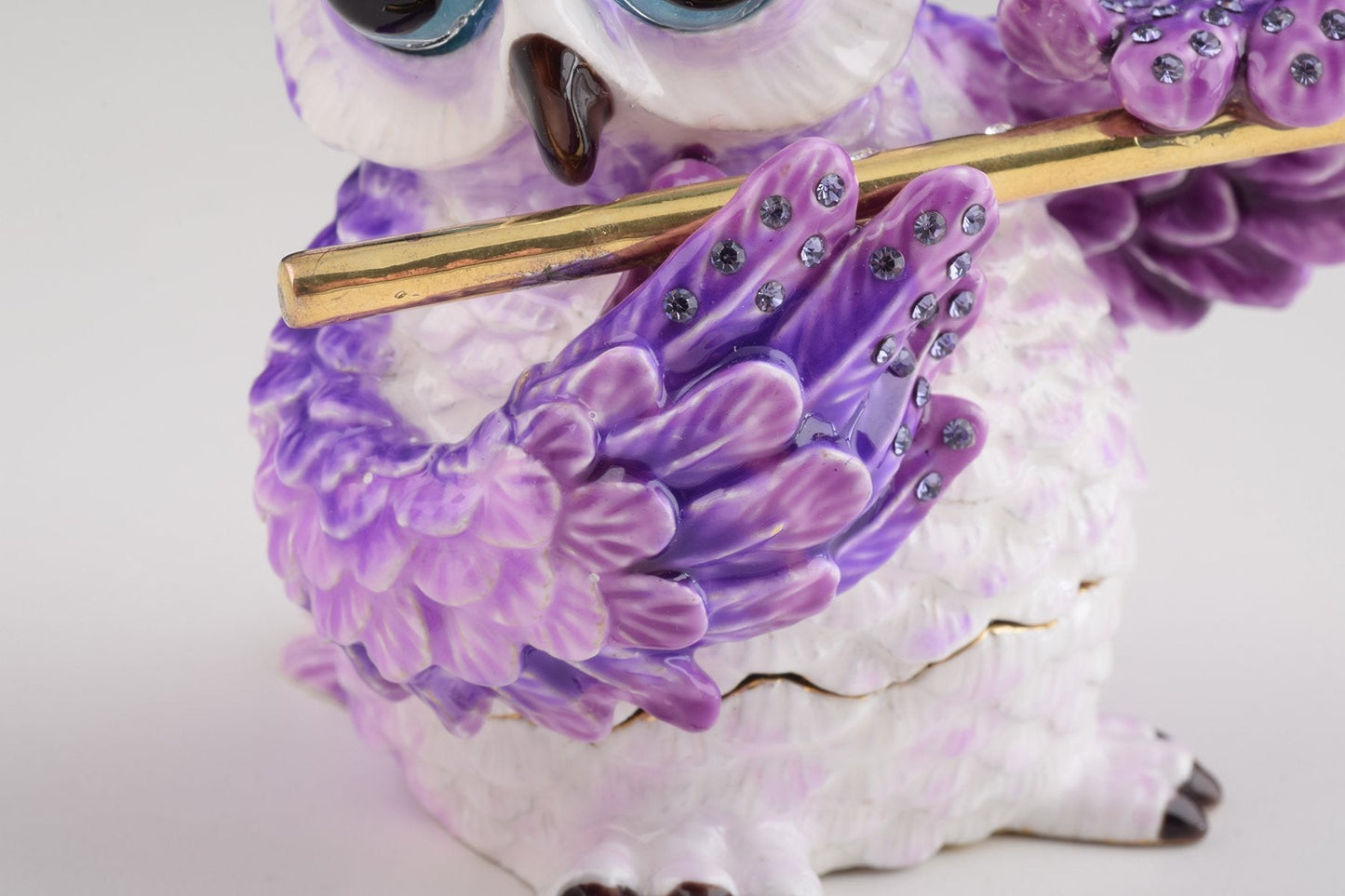 Keren Kopal Purple Owl Playing Flute Trinket Box