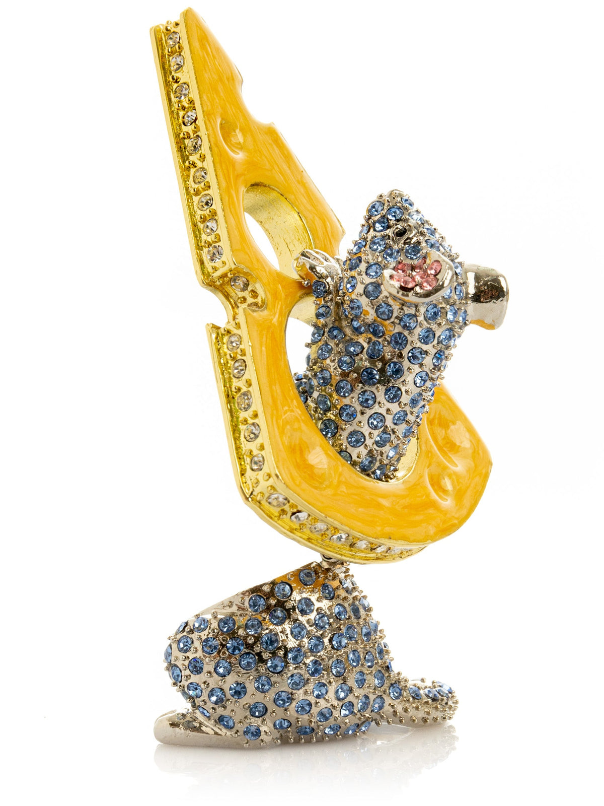 Sparkling Mouse Peeking from Yellow Cheese Trinket Box