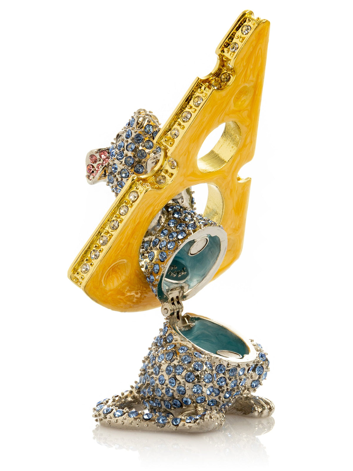 Sparkling Mouse Peeking from Yellow Cheese Trinket Box