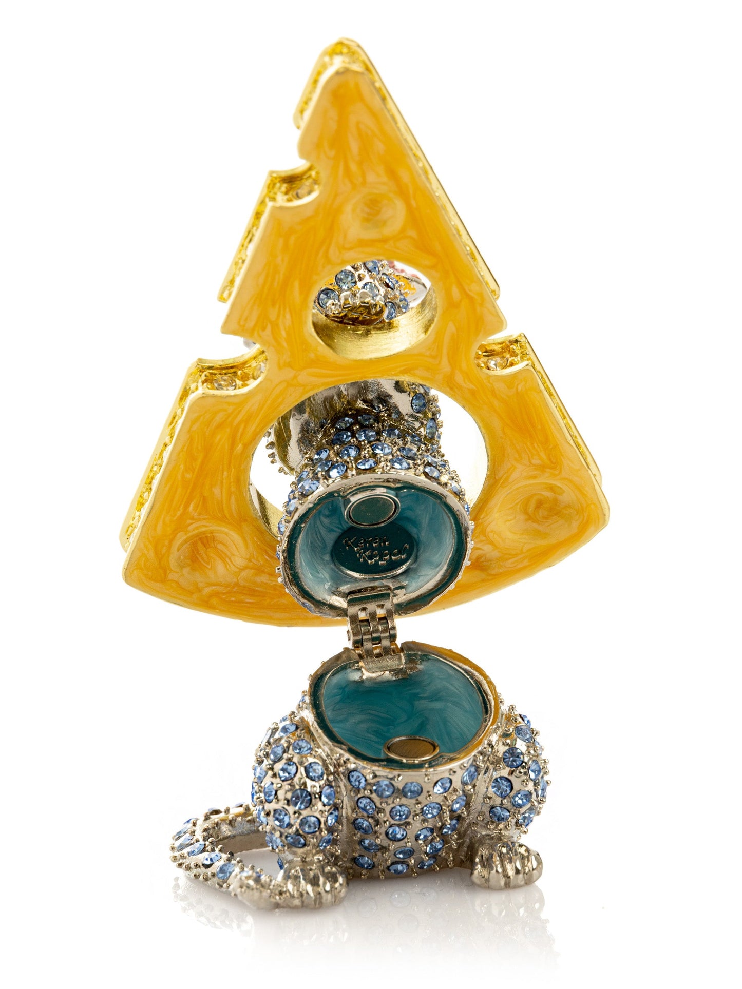 Sparkling Mouse Peeking from Yellow Cheese Trinket Box