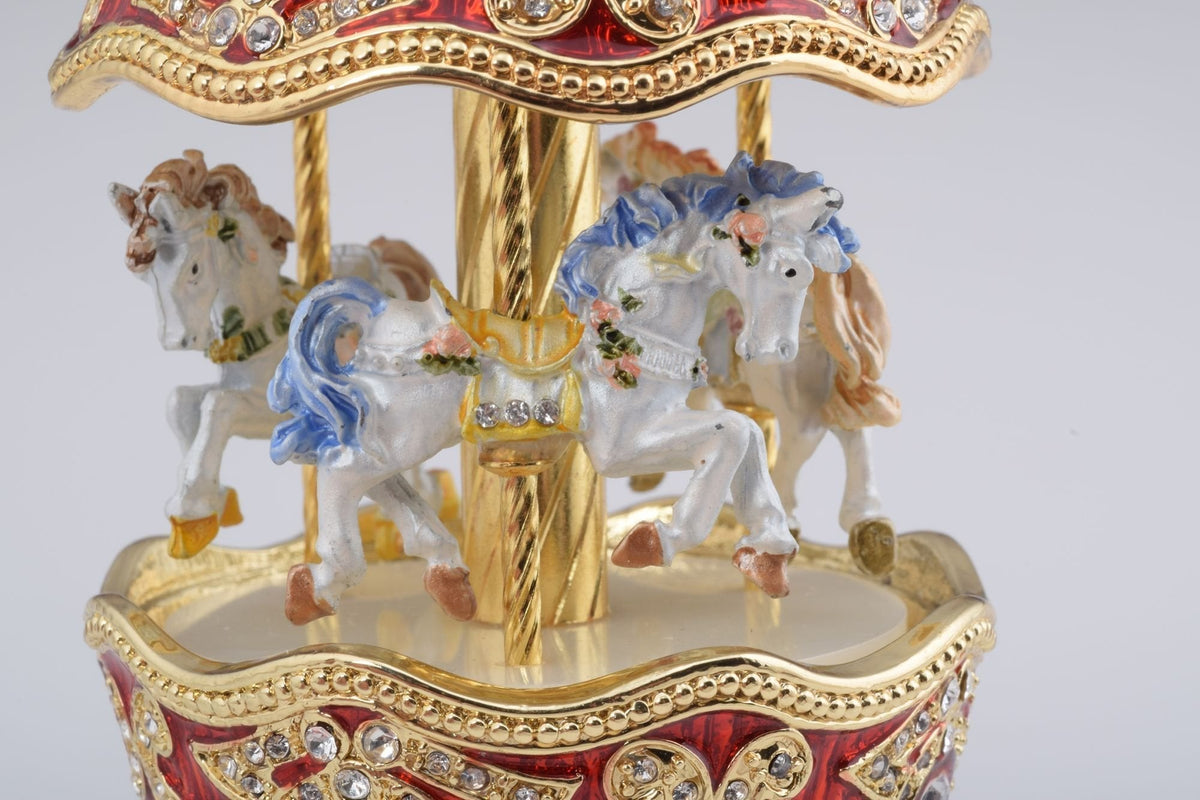 Keren Kopal Red Wind up Horse Carousel Faberge Style Egg