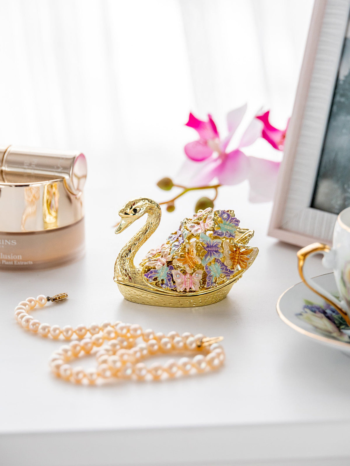 Keren Kopal Golden Swan Decorated with Butterflies