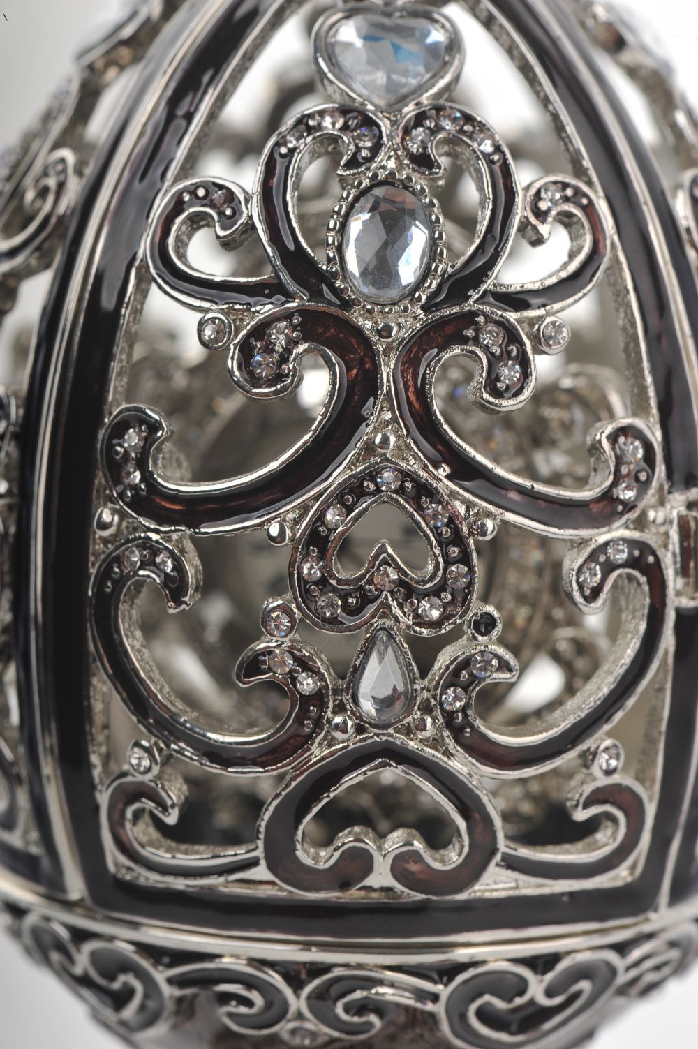 Keren Kopal Silver & Black Faberge Style Egg with a Clock Inside