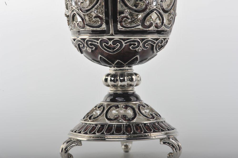 Keren Kopal Silver & Black Faberge Style Egg with a Clock Inside