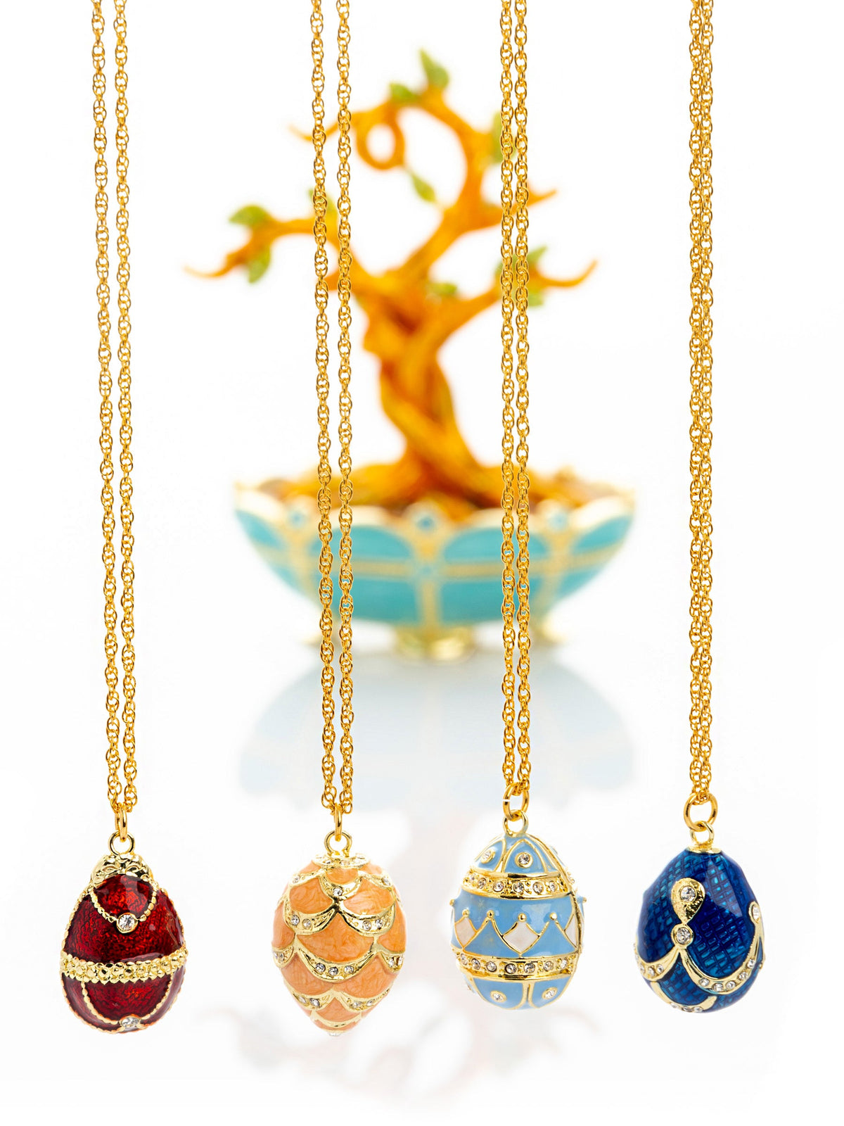 Keren Kopal Faberge Egg Pendant Necklaces Tree