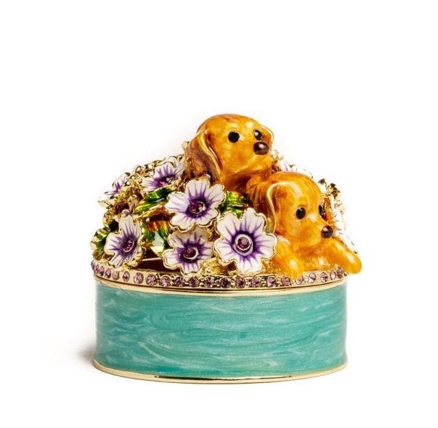 Keren Kopal Cute Puppies and Flowers Trinket Box