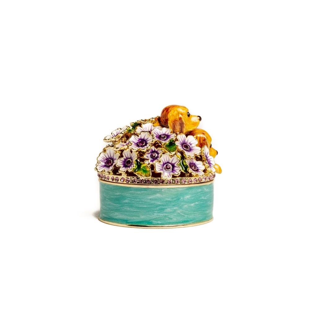 Keren Kopal Cute Puppies and Flowers Trinket Box