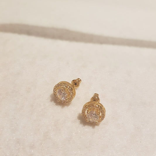 Dainty Round Gold Zarconia Stud Earrings