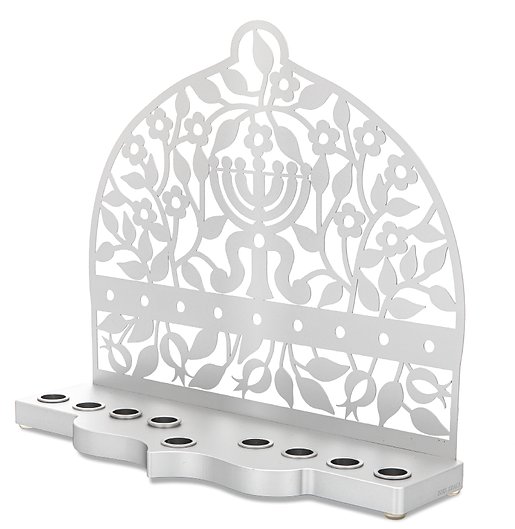 חנוכיית אלומיניום ציפוי כסוף מנורה ופרחים