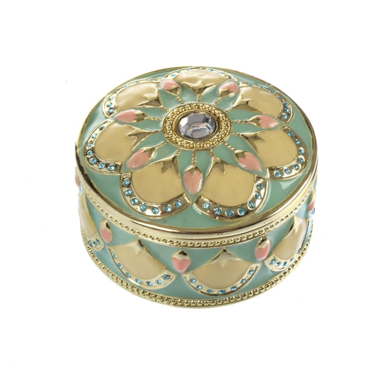 Round Green turquoise Beautiful Decorated Trinket Box - Exquisite Decor