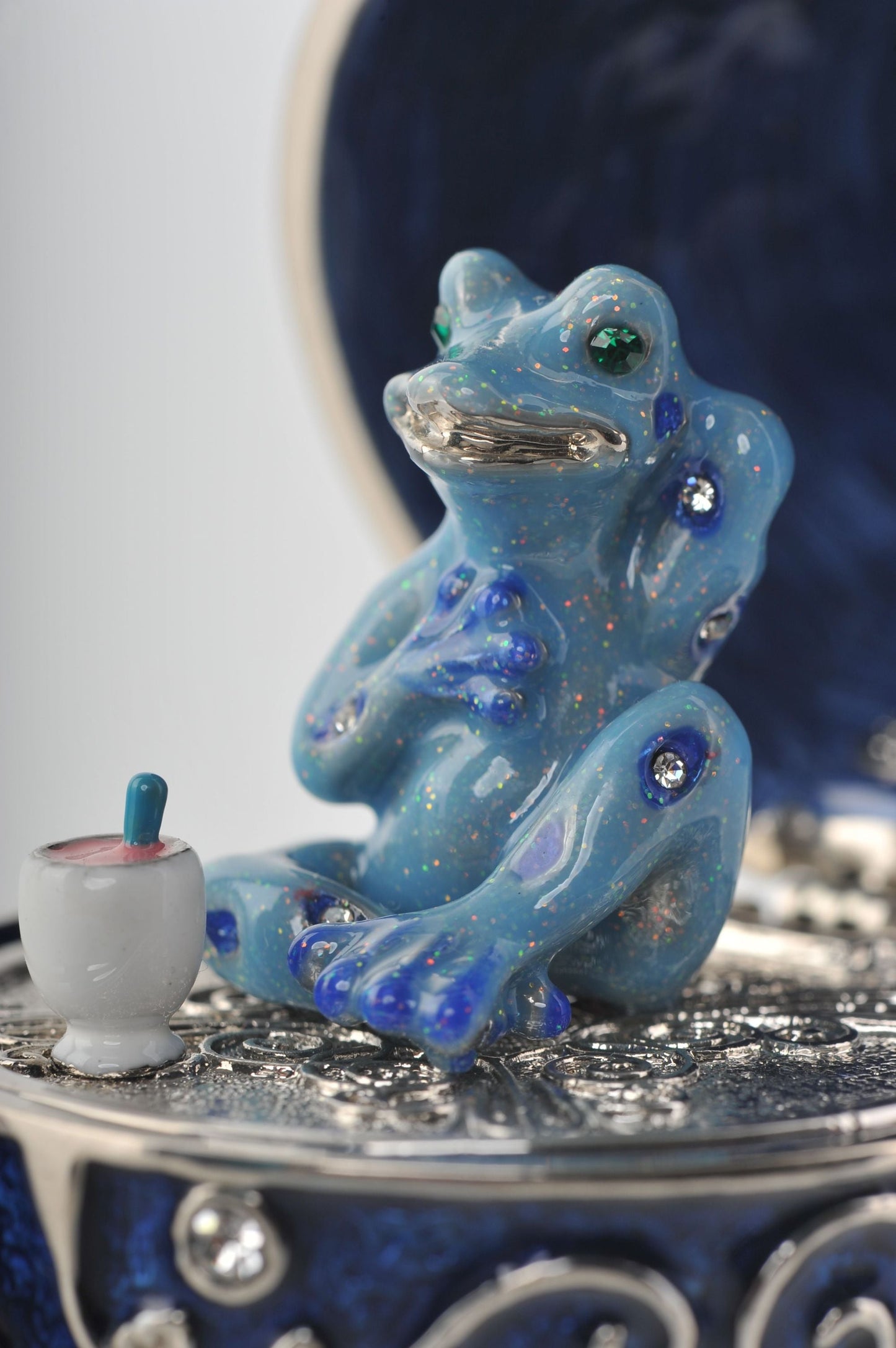 Keren Kopal Blue Faberge Egg with Frog Inside