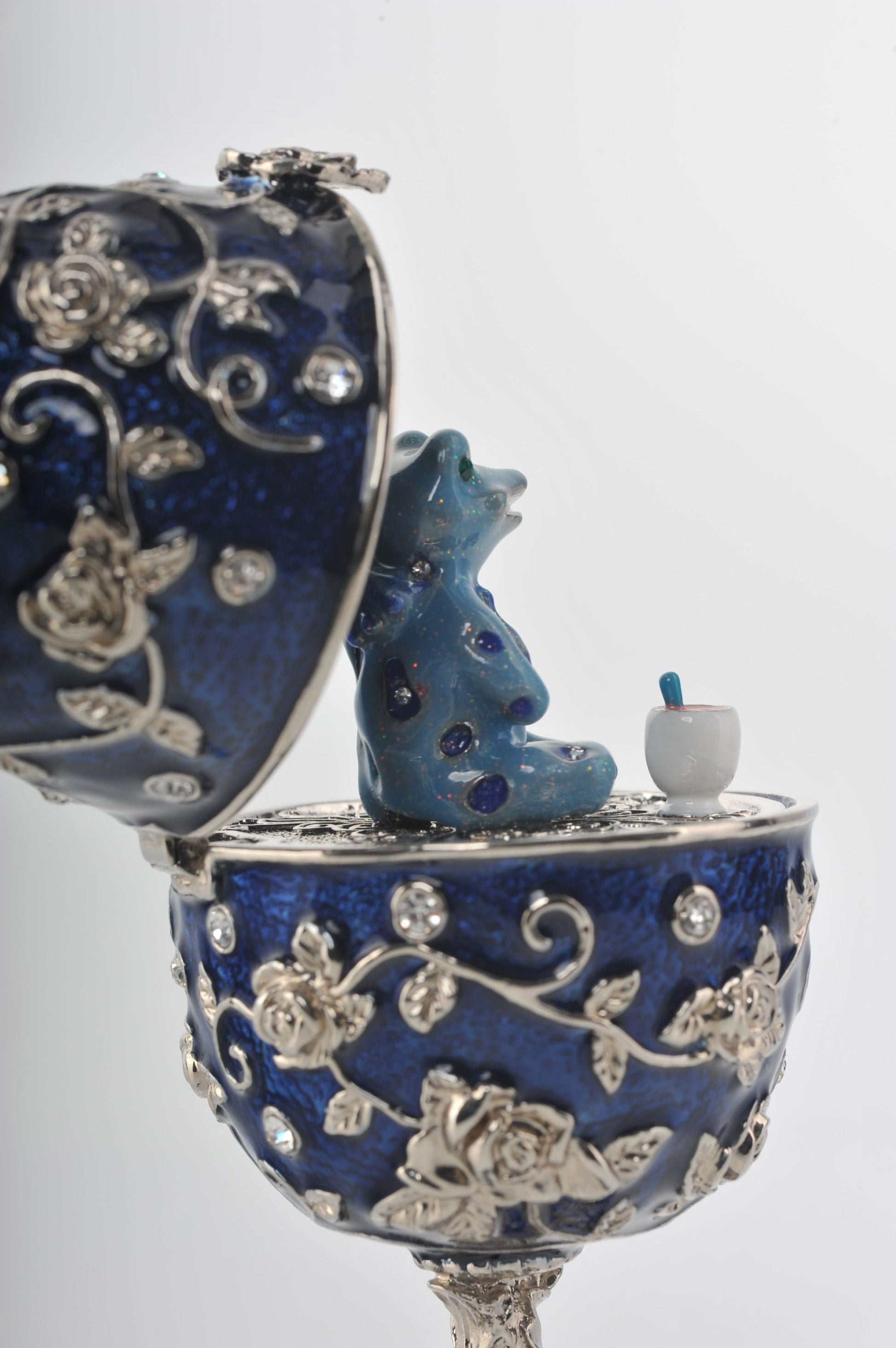 Keren Kopal Blue Faberge Egg with Frog Inside