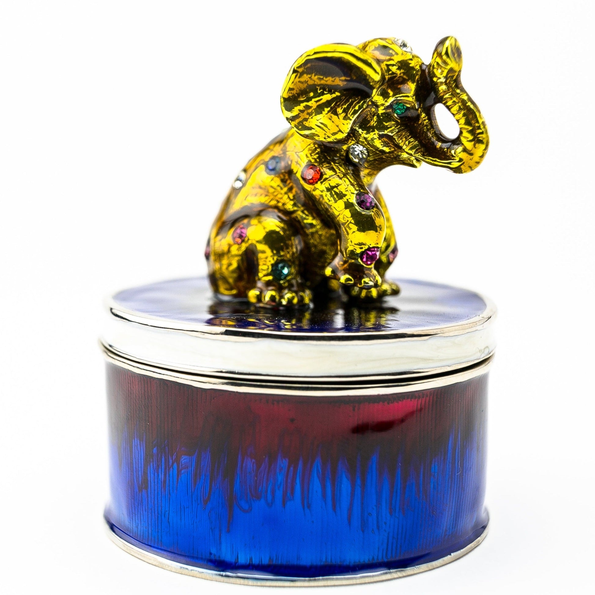 Gold Elephant on Blue Trinket Box - Exquisite Decor