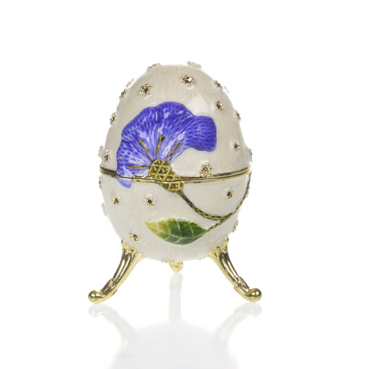 White with Blue flower Music box Fur Elise by Beethoven Faberge Egg - Exquisite Decor