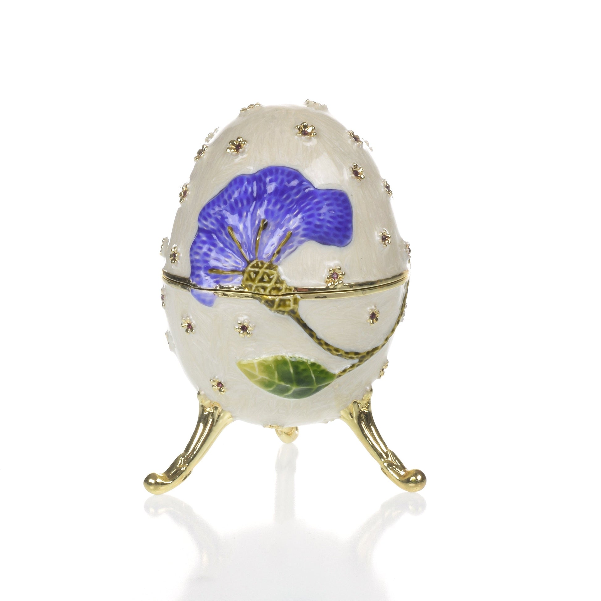 Keren Kopal White with Blue flower Music box Fur Elise by Beethoven Faberge Egg