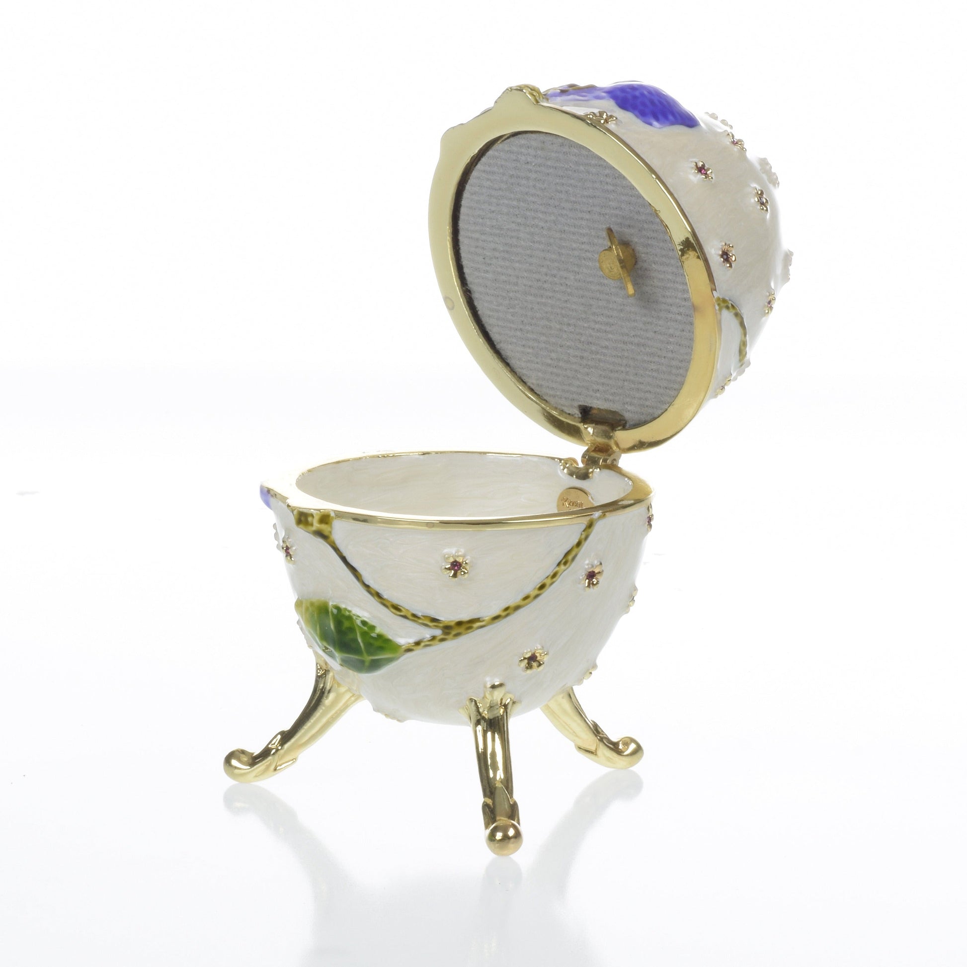Keren Kopal White with Blue flower Music box Fur Elise by Beethoven Faberge Egg