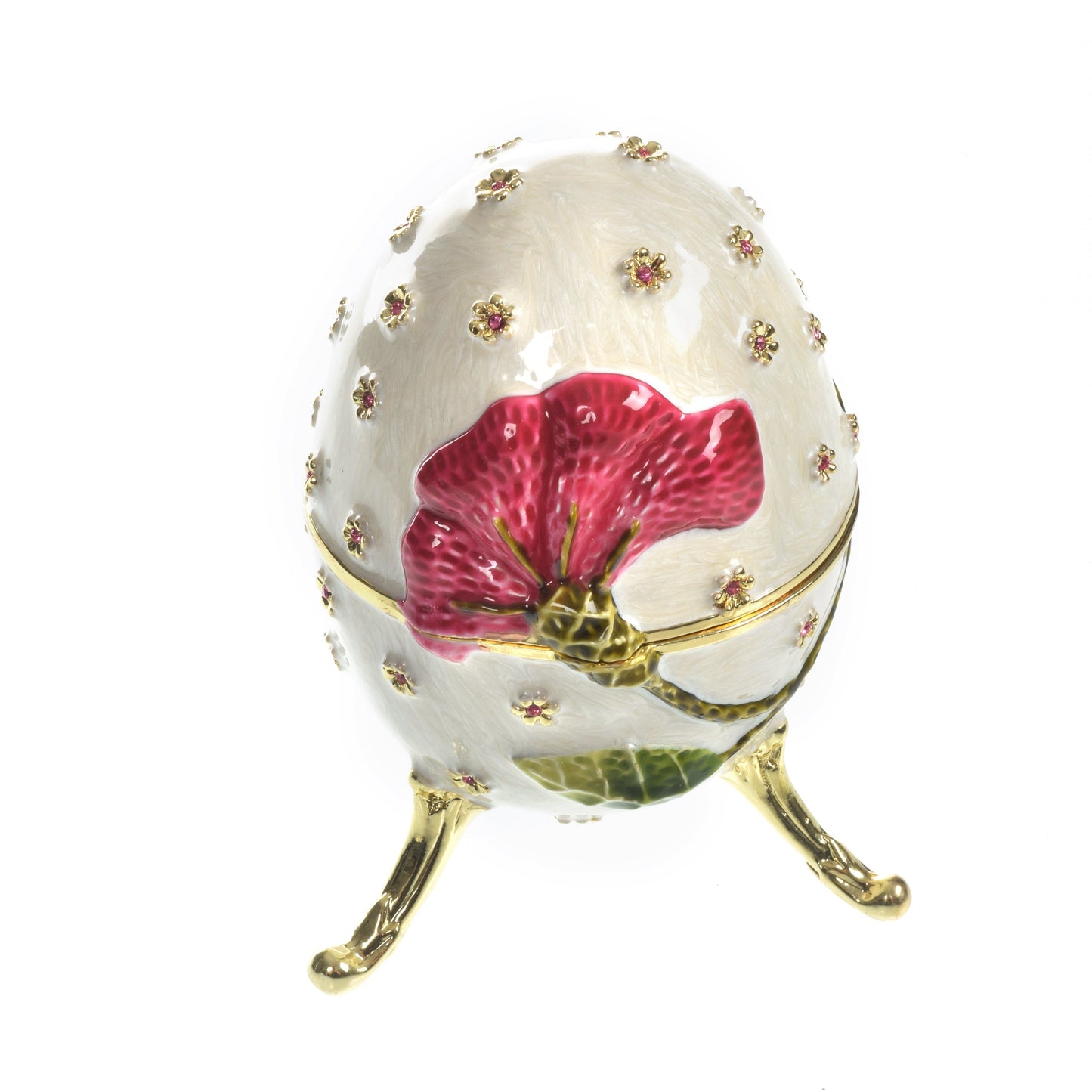 White with red flower Music box Fur Elise by Beethoven Faberge Egg - Exquisite Decor