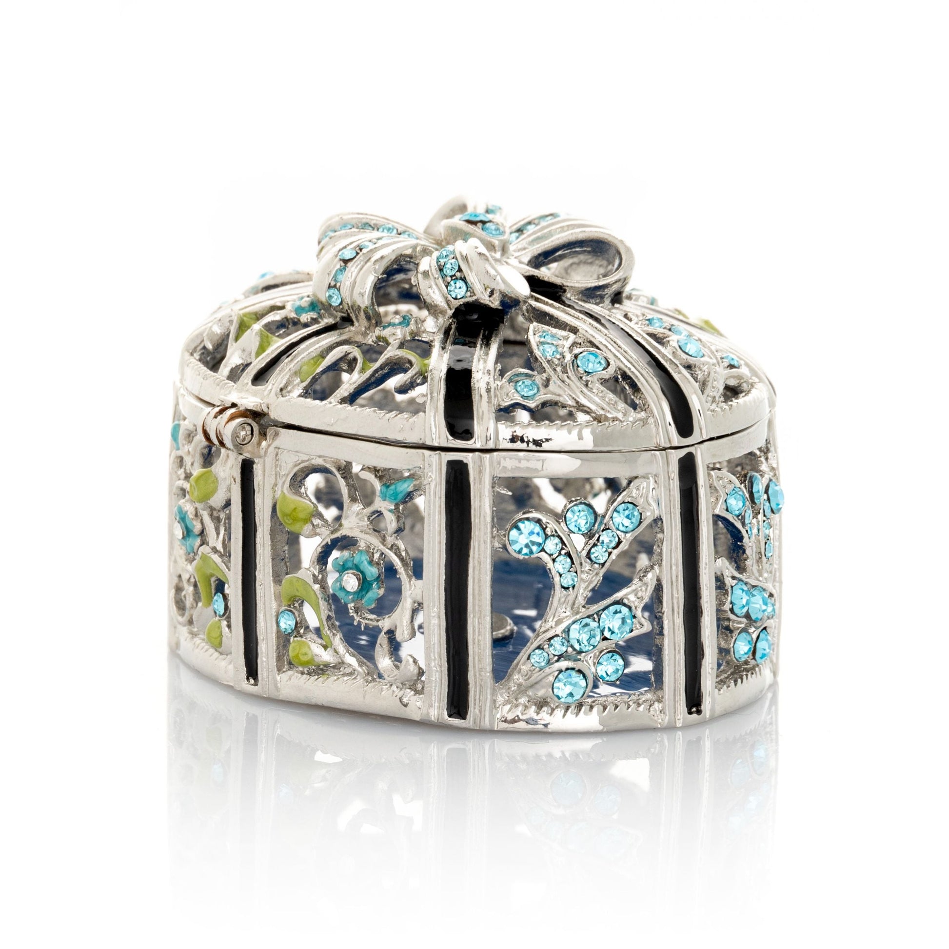 Silver Box with Blue Flowers - Exquisite Decor