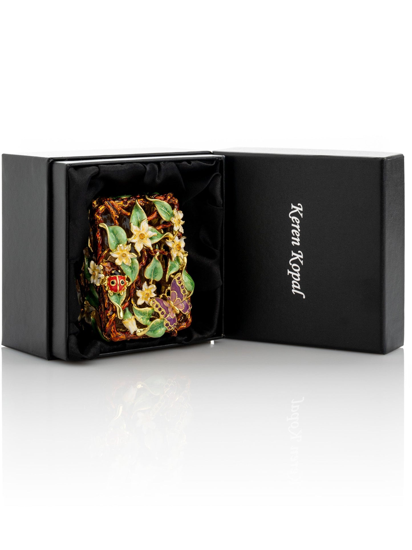 Keren Kopal Decorated Flowers Trinket Box