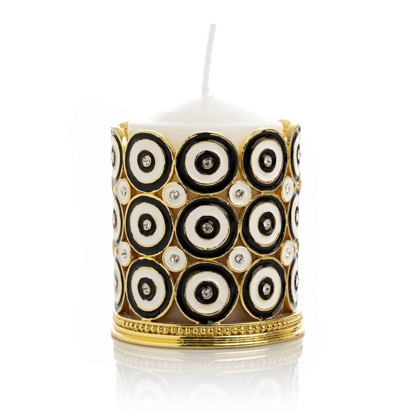 Golden Decorated Candle Holder with Circles Pattern - Exquisite Decor