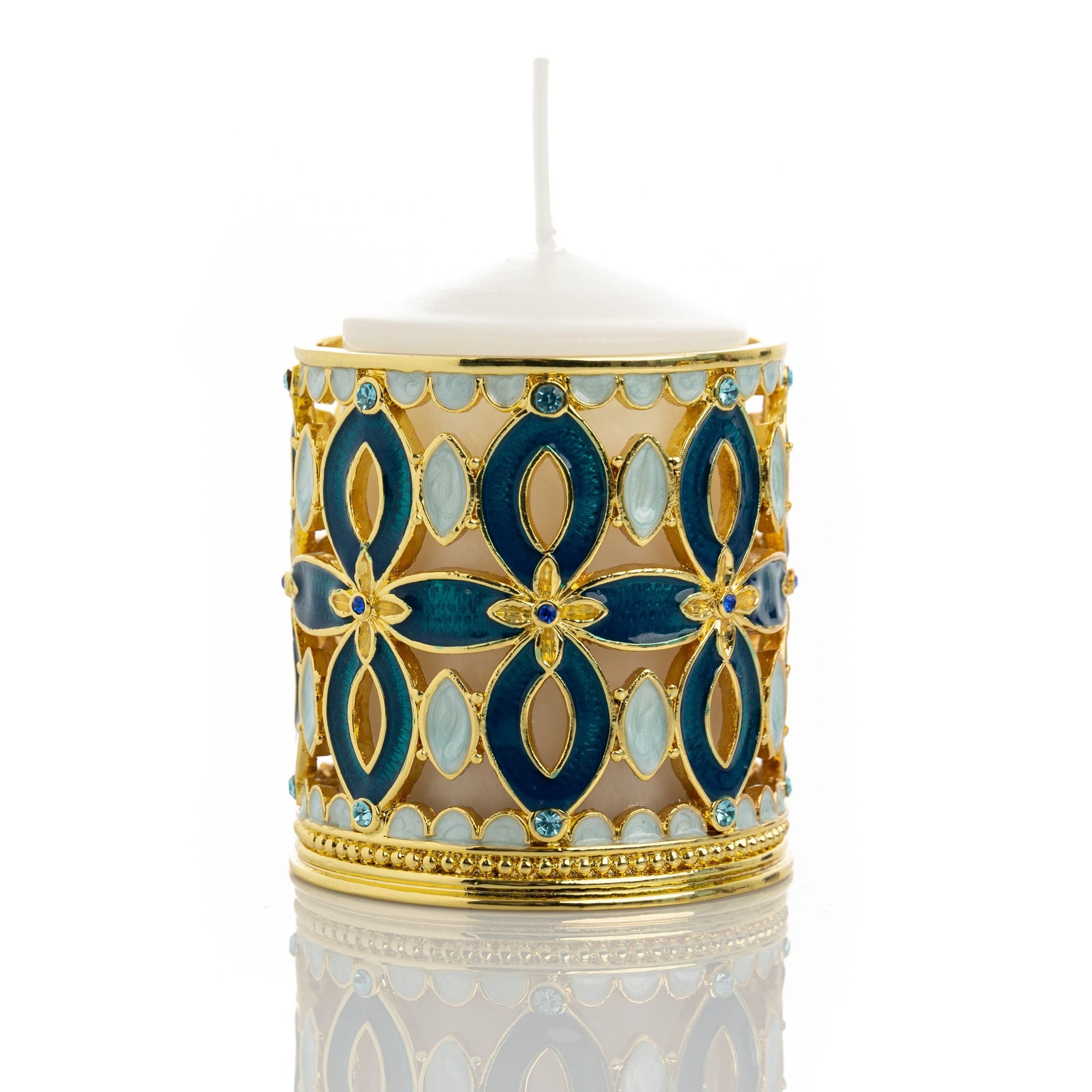 Golden Blue Decorated Candle Holder - Exquisite Decor